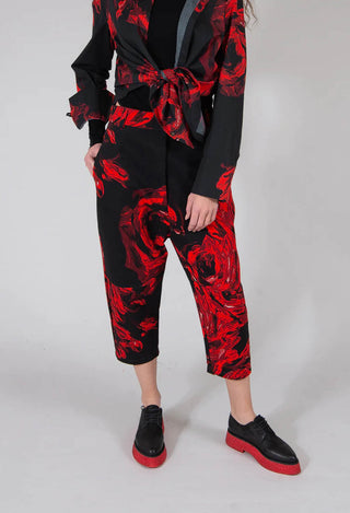 Bold Print Dropcrotch Trousers in Black and Red
