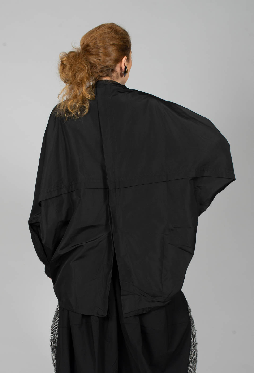Zip Up Collarless Jacket in Black