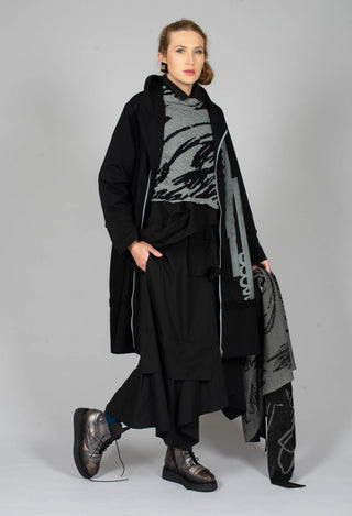 Longline Zip Hooded Coat in Black