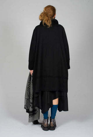 Longline Zip Hooded Coat in Black