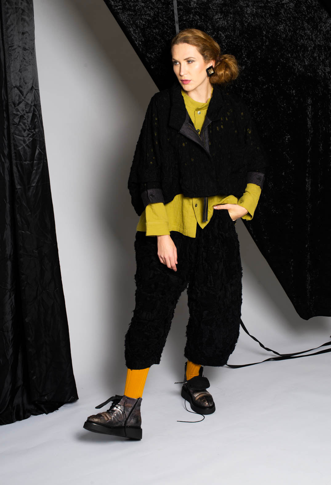 Collarless Shirt in Green