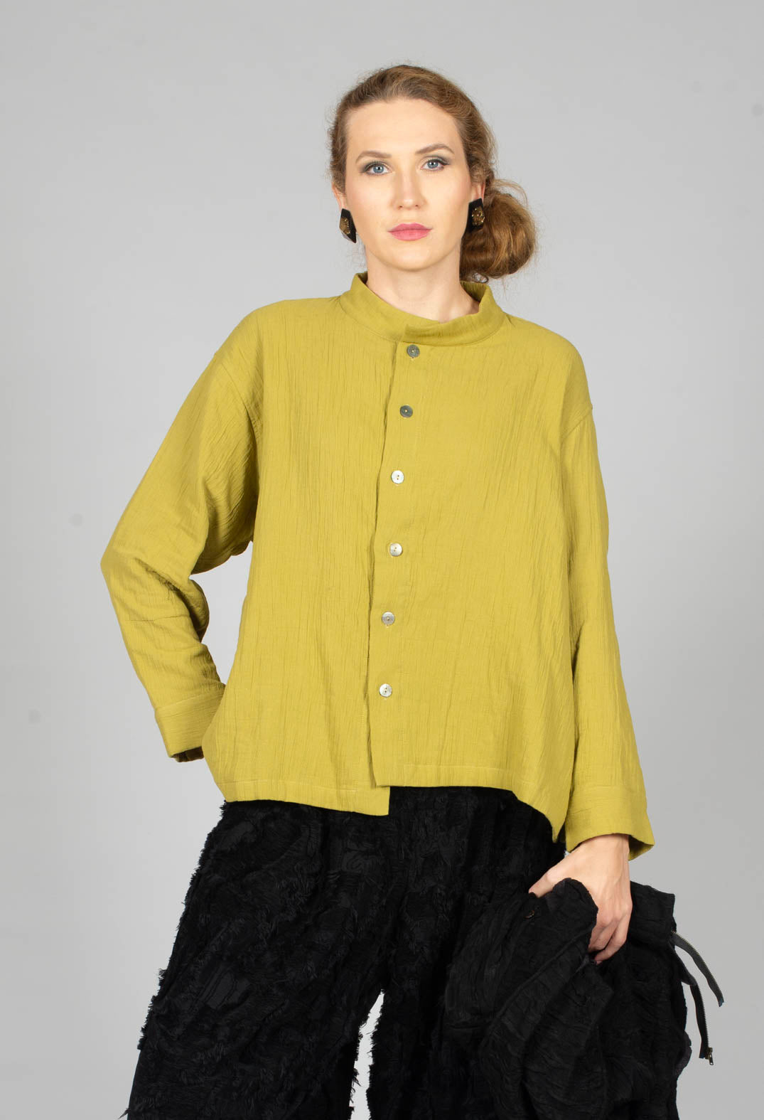 Collarless Shirt in Green