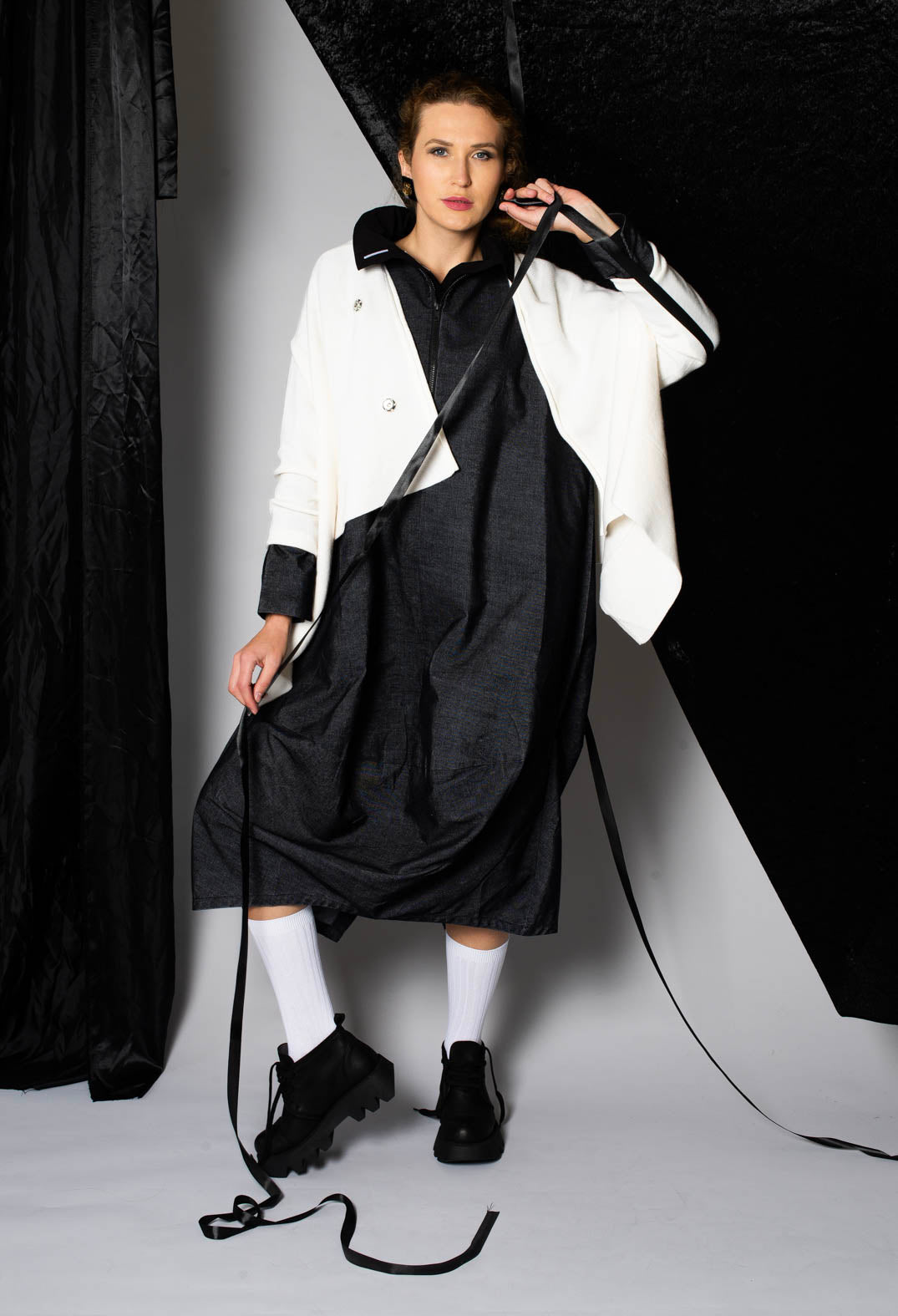 Quarter Zip Dress in Blue