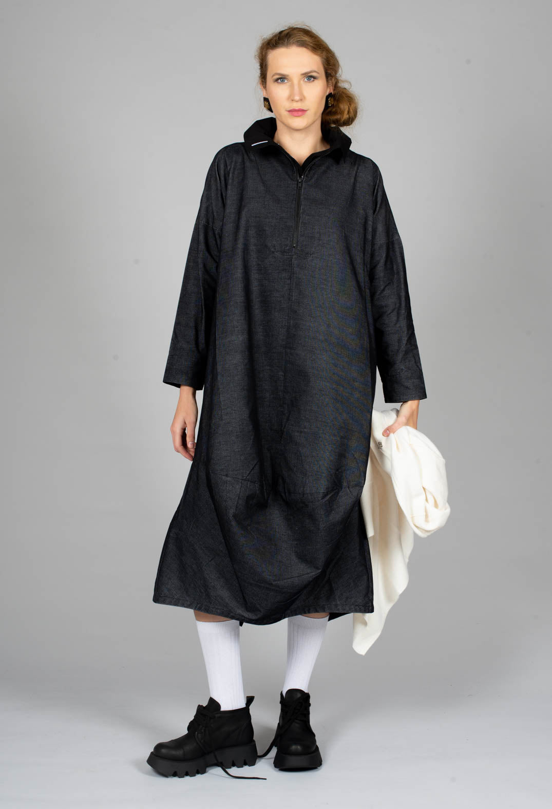 Quarter Zip Dress in Blue