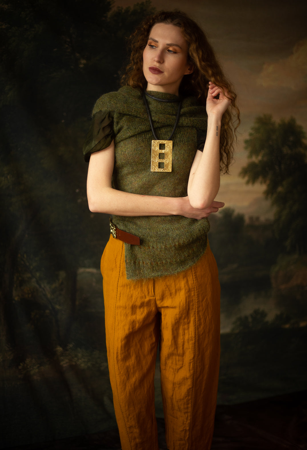Roll Neck Knitted Vest in Moss
