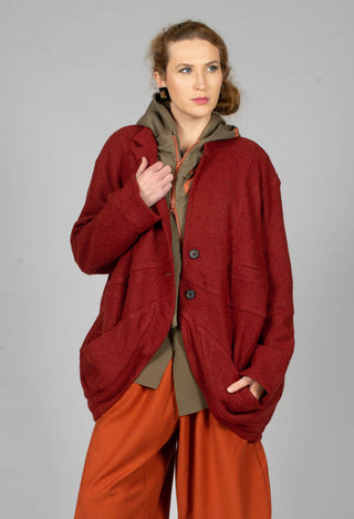 Relaxed Collarless Jacket in Red