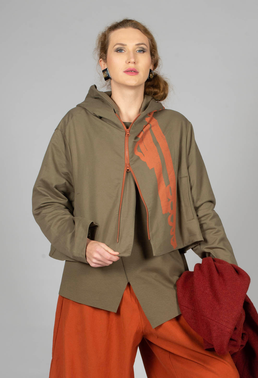 Cropped Zip Hooded Jacket in Green