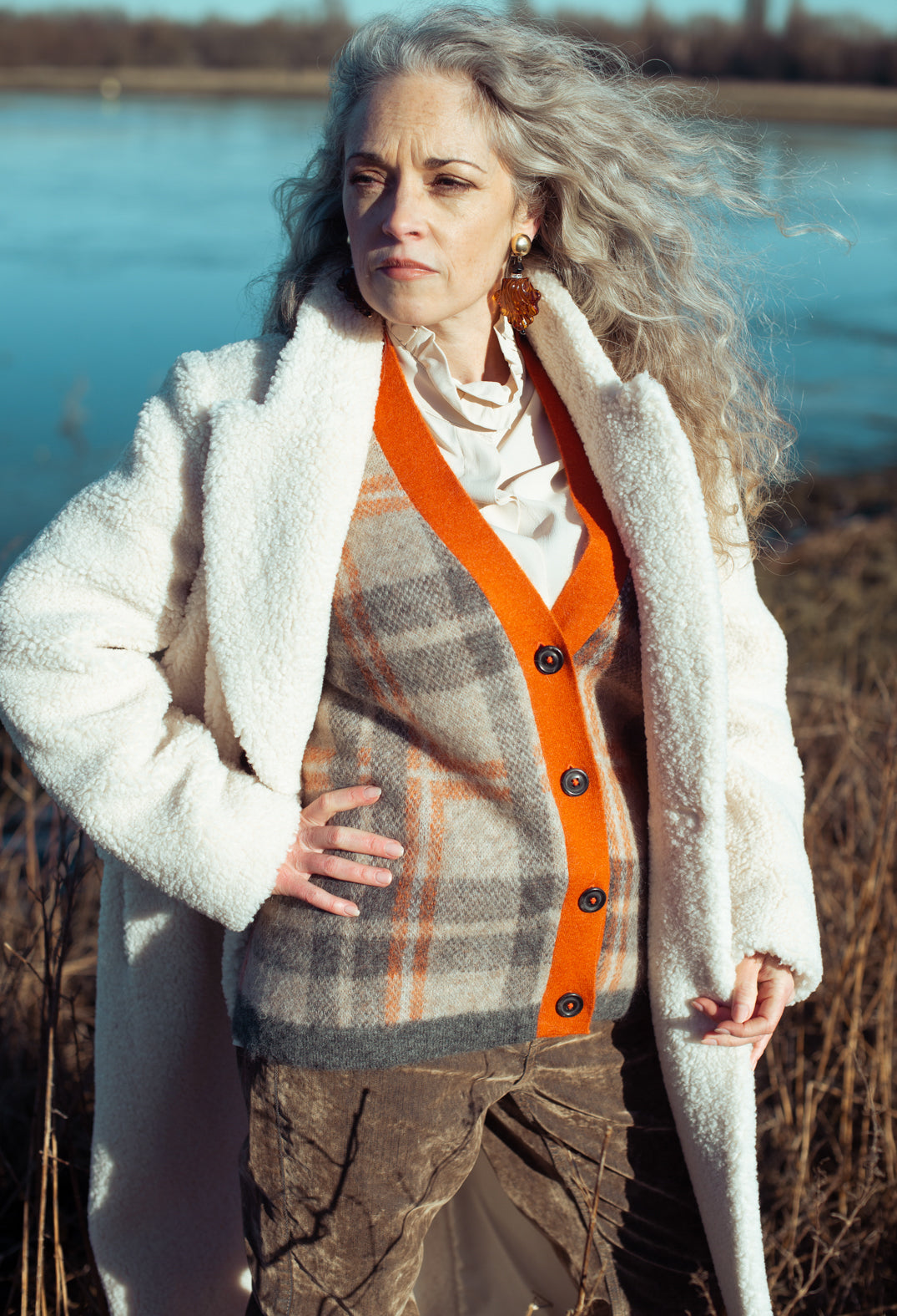 Ingrid Cardigan in Orange and Beige