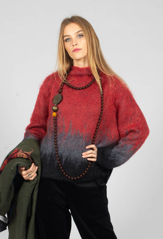 Two Tone High Neck Sweater in Scarlett Red