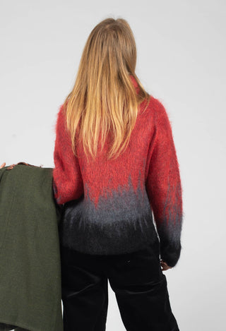 Two Tone High Neck Sweater in Scarlett Red