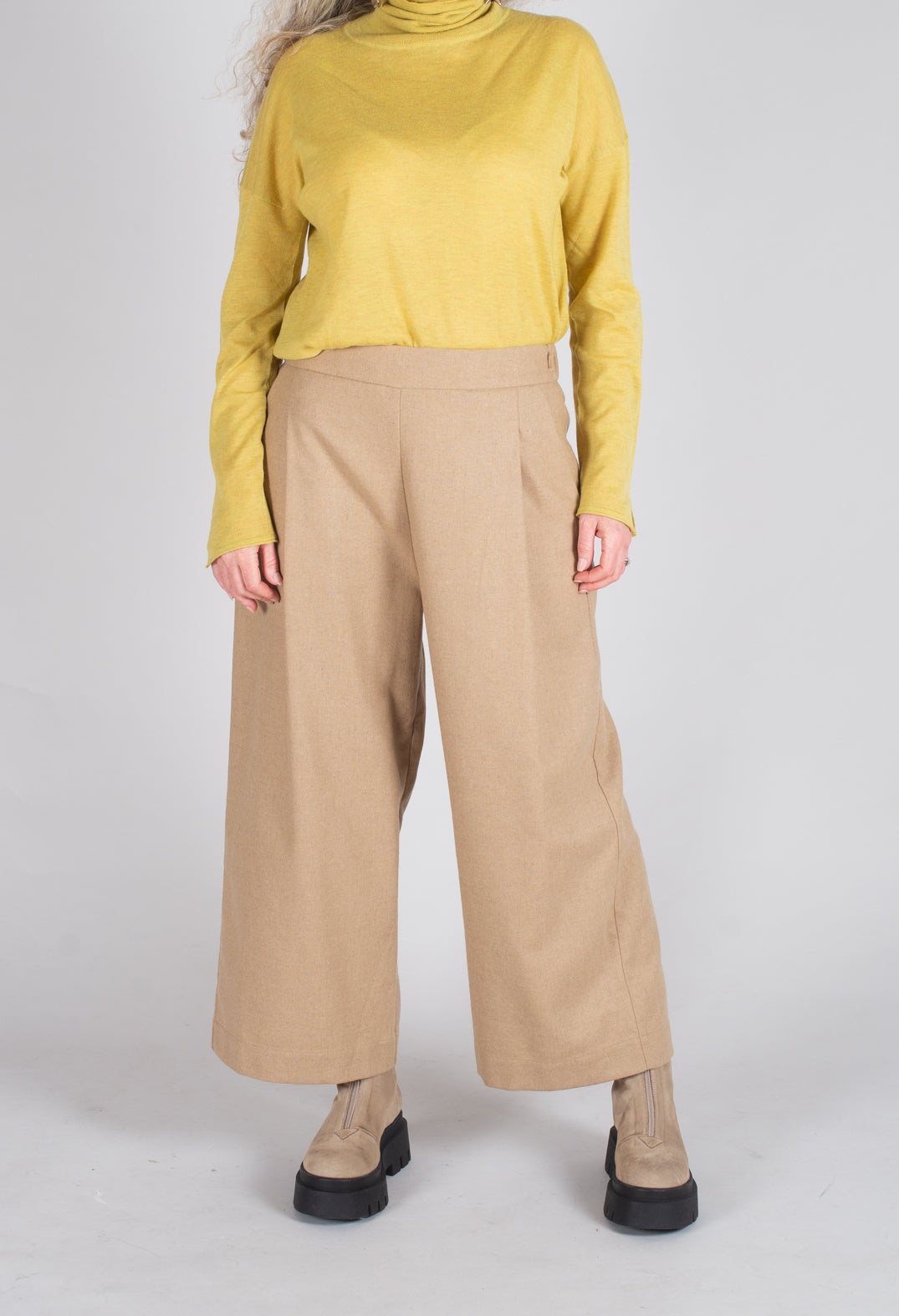 Wide Leg Woven Culottes in Beige