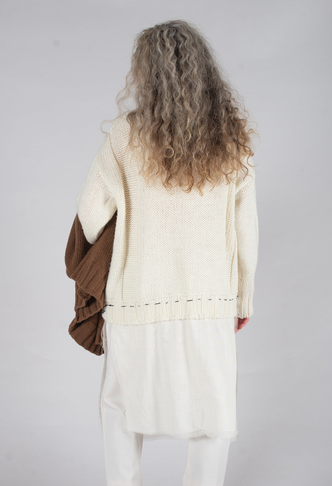 Seamed Sweater with Gauze in Cream