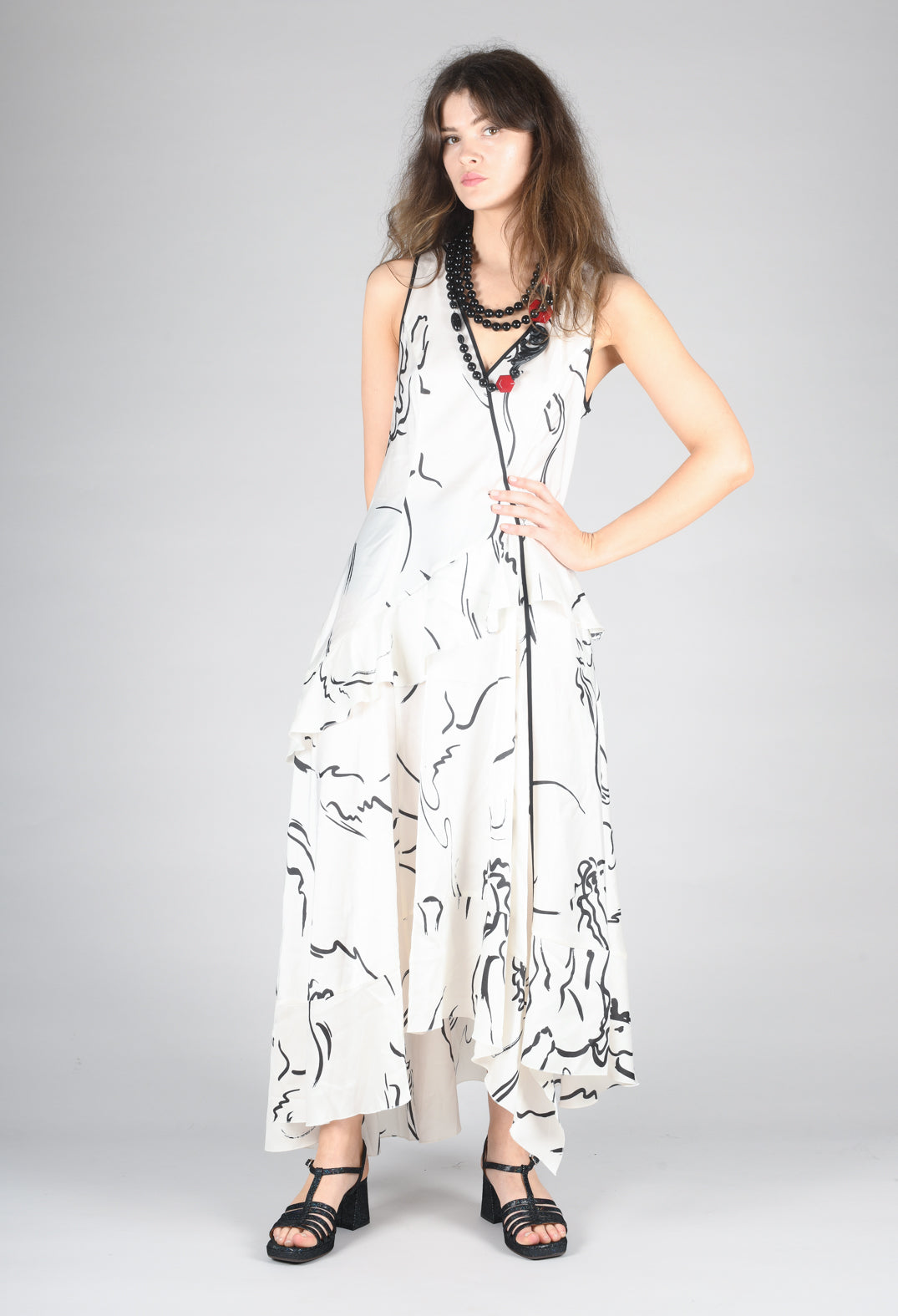 Swathe Dress in White Print