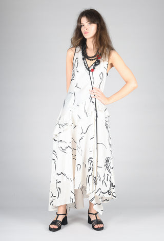 Swathe Dress in White Print