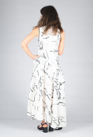 Swathe Dress in White Print