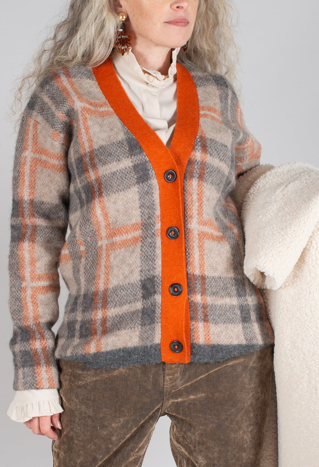 Ingrid Cardigan in Orange and Beige