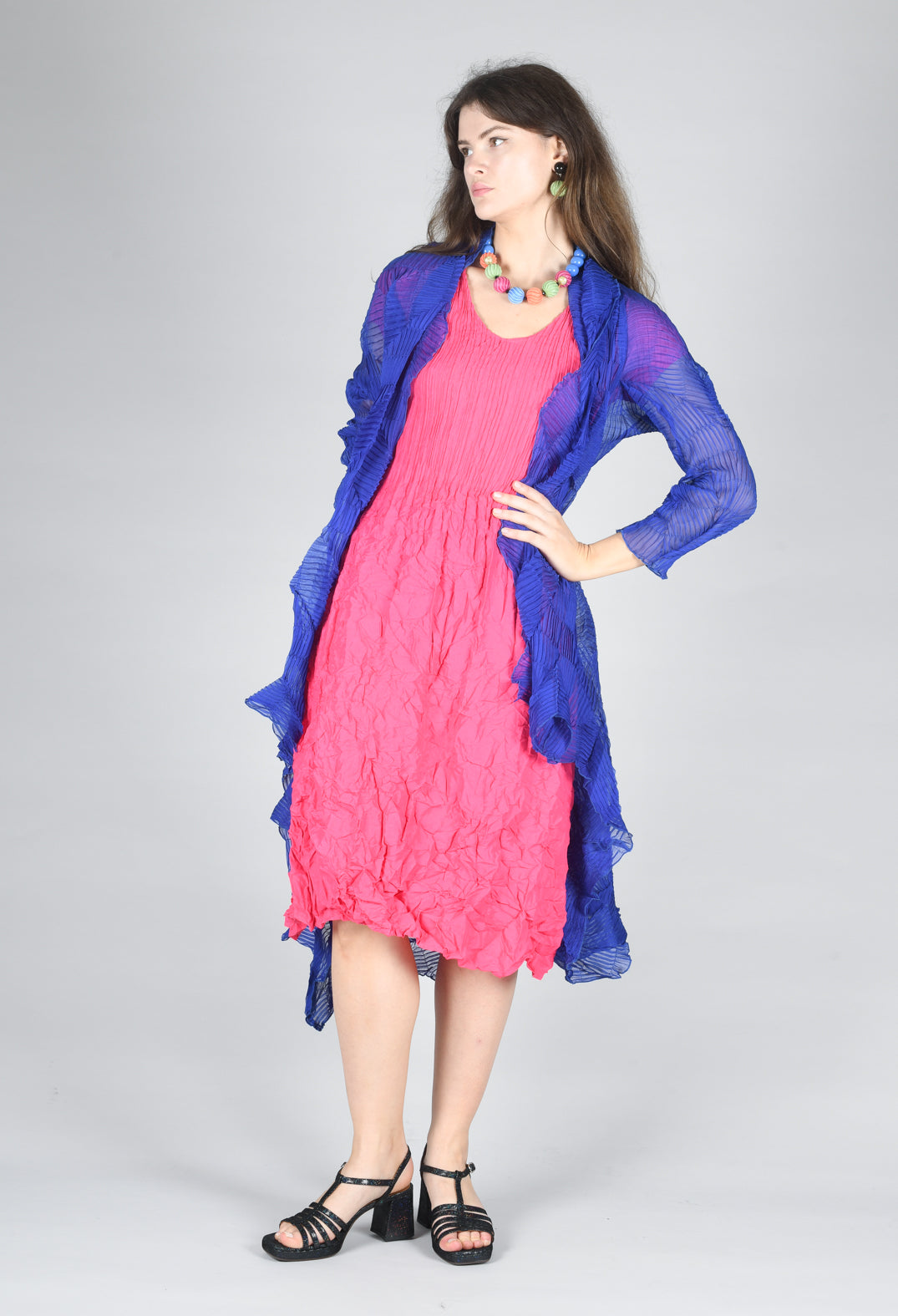 Short Sleeve Crinkle Dress in Mars Pink