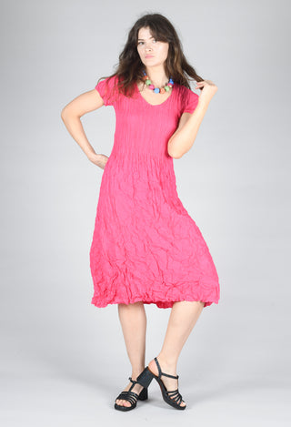 Short Sleeve Crinkle Dress in Mars Pink