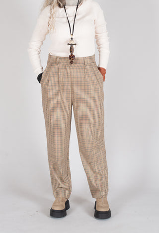 Tailored Dogtooth Trousers in Beige