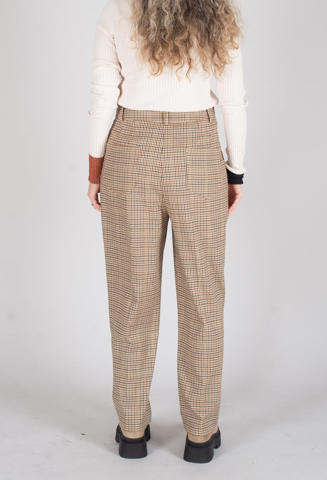 Tailored Dogtooth Trousers in Beige