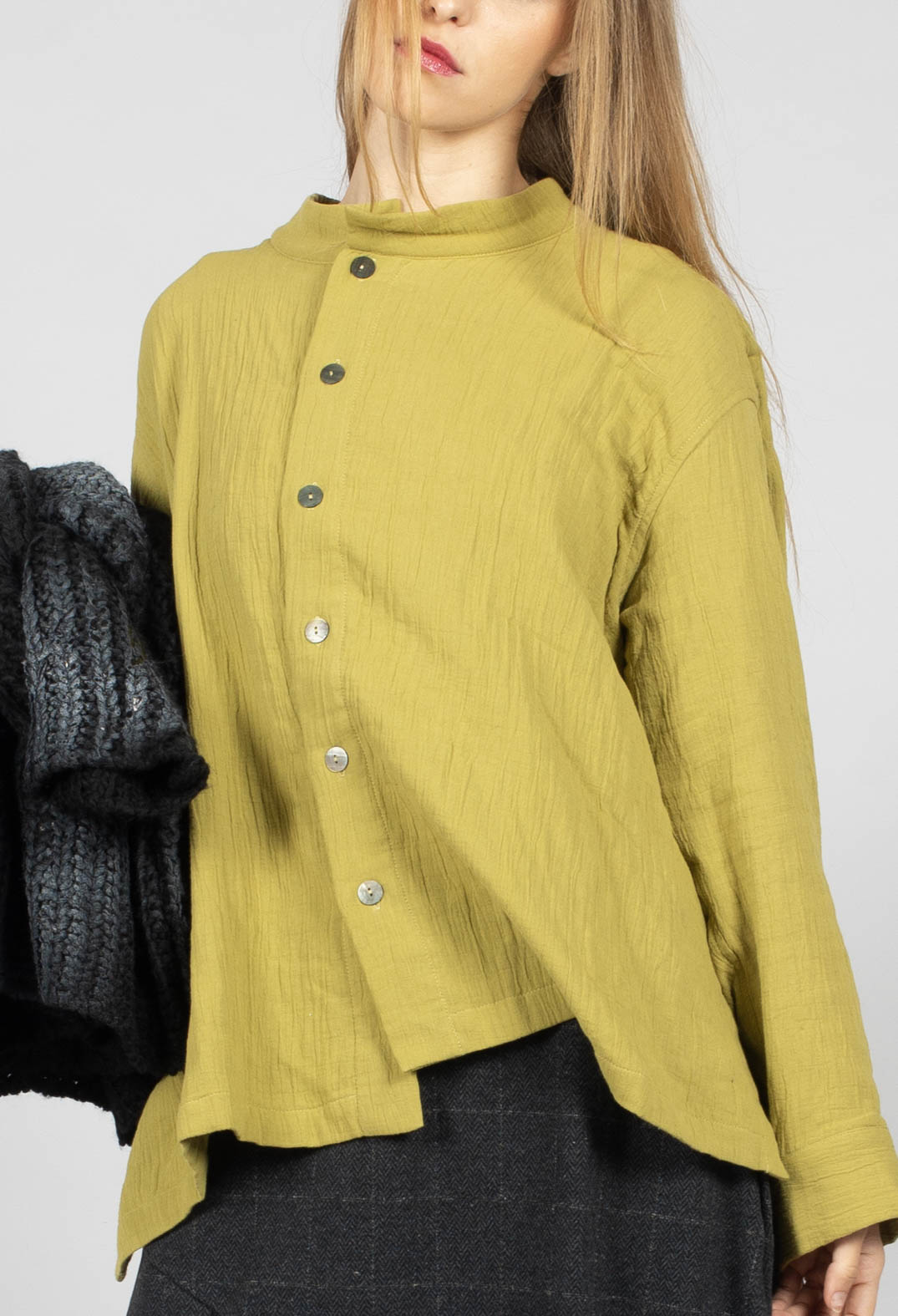 Collarless Shirt in Green