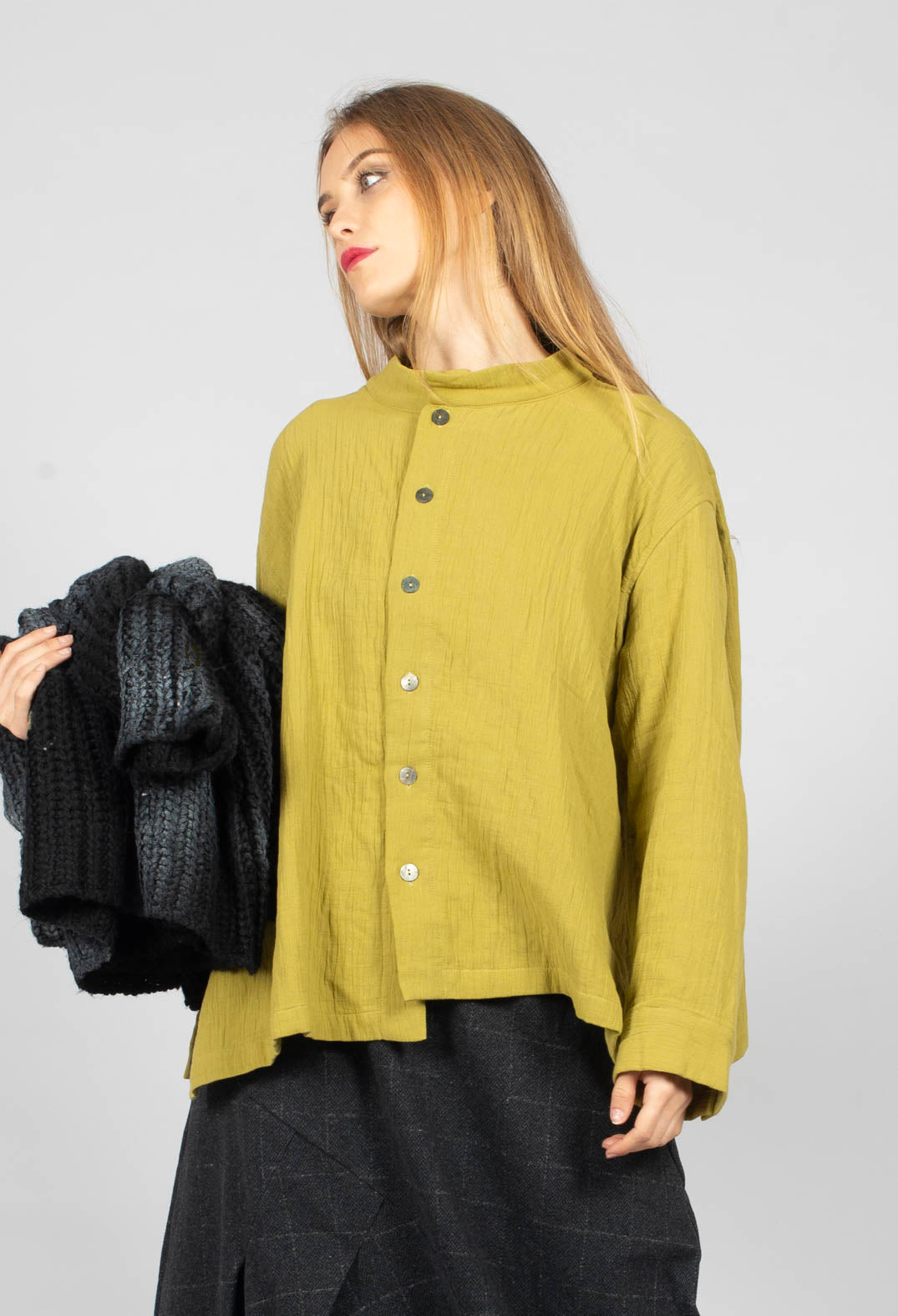 Collarless Shirt in Green