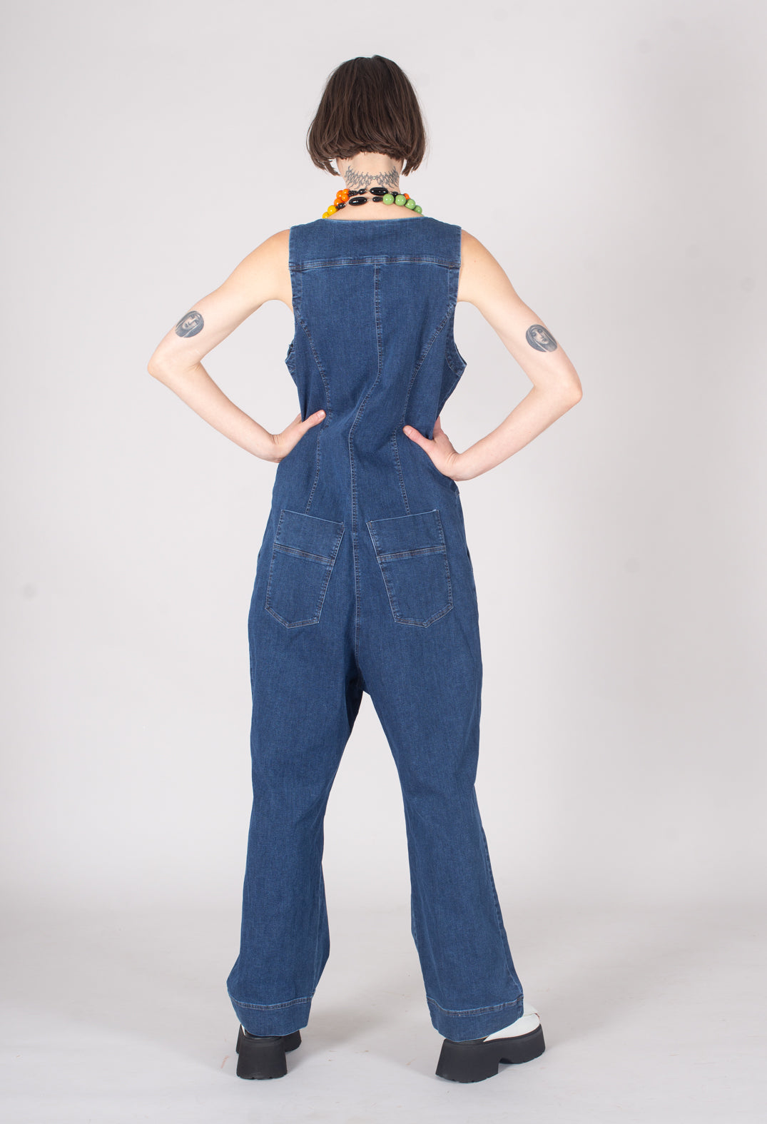 Drop Crotch Denim Jumpsuit in Blue