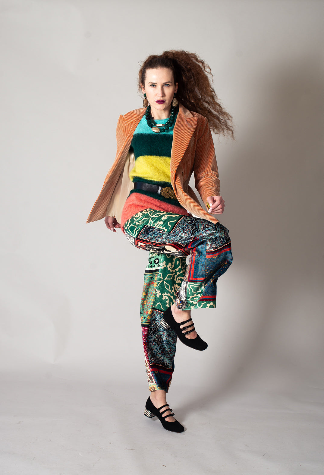 Printed Trousers in Patchwork Foulard Print