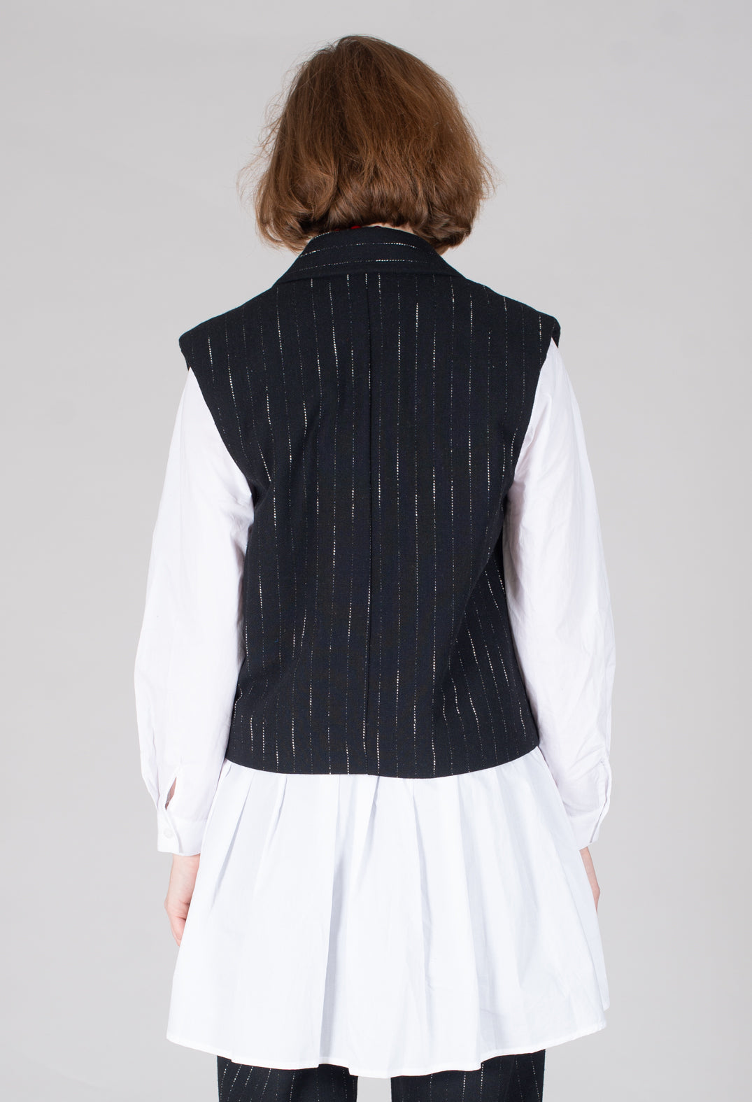 Cotton Striped Blazer Vest in Black