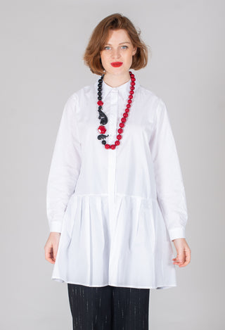 Collard Pleated Shirt Dress in White