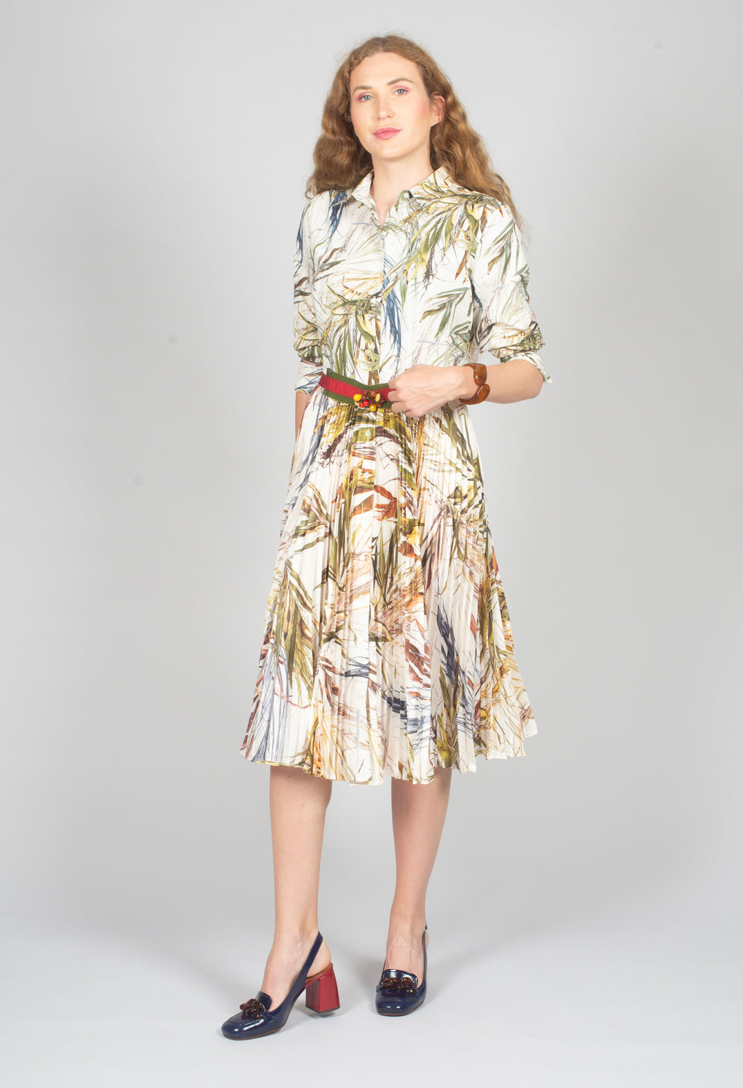 Pleated Shirt Dress in Bamboo