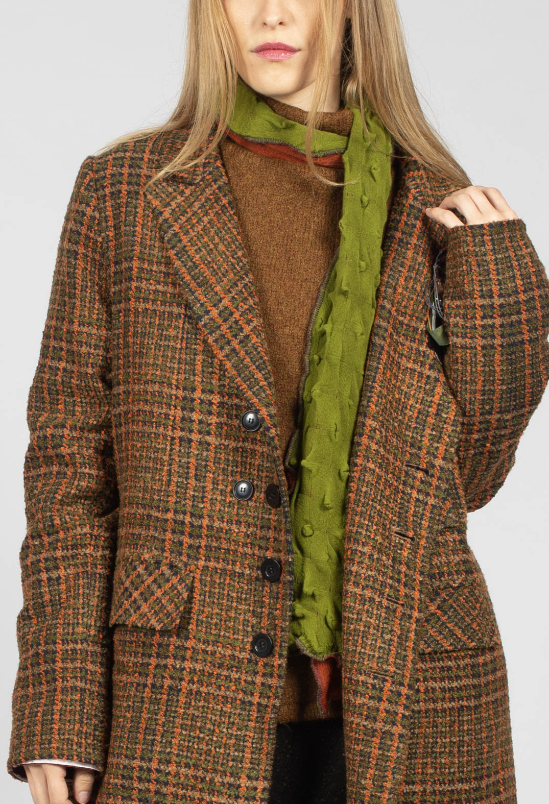 Brooch Detail Overcoat in Original Orange