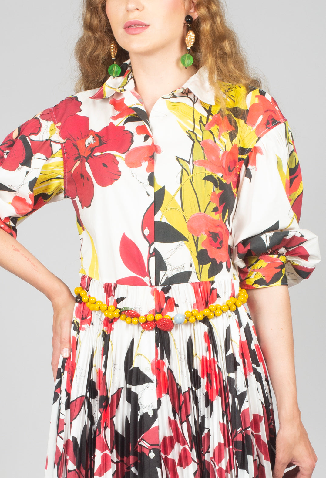 Pleated Shirt Dress in Idem/Floral Jungle