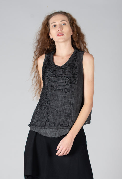 Ruffled Sleeveless Top in Black