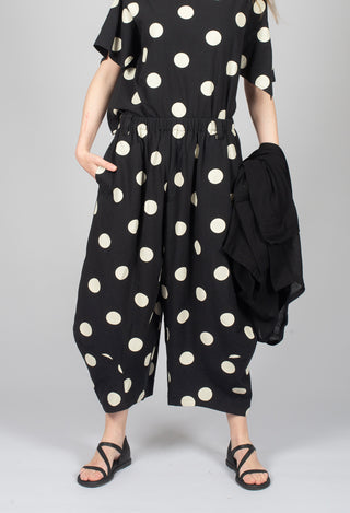 Wide Leg Spotted Trousers in Black