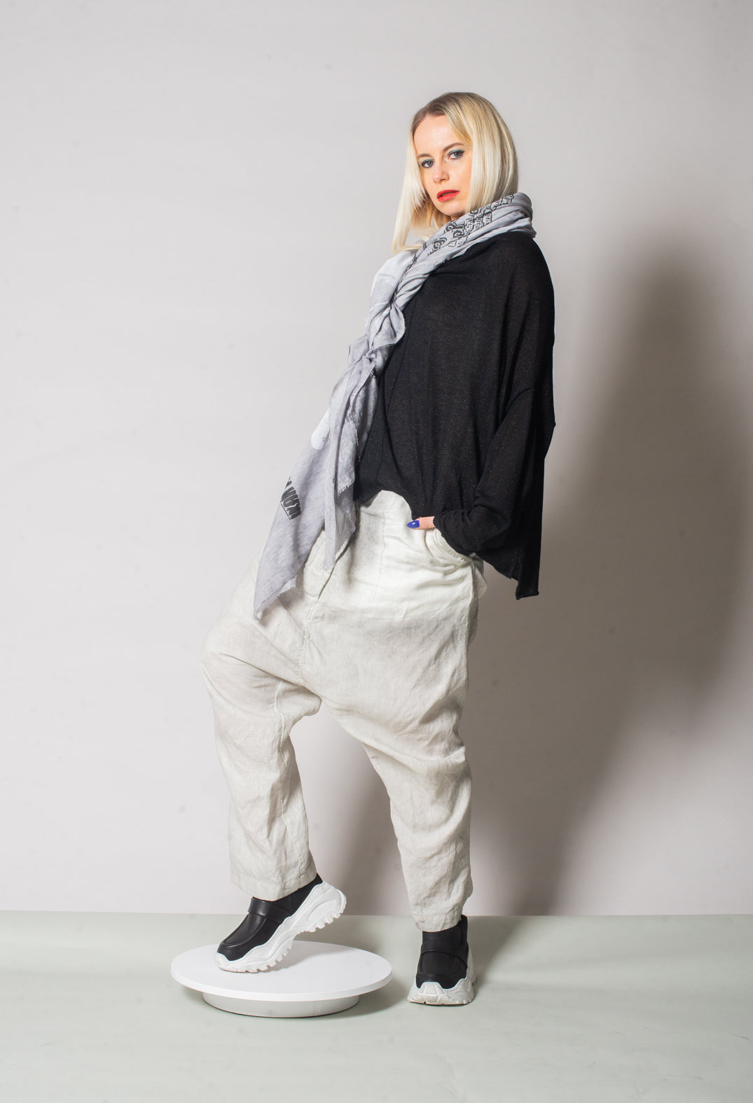 Casual Drop Shoulder Knit in Black Sparkle