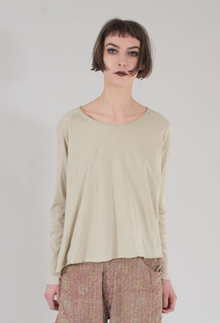 Loose Fit Jersey Top with Longer Back in Khaki