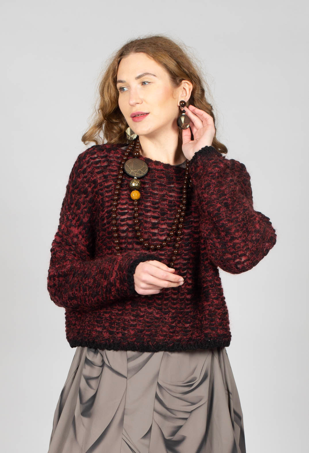 Open Knit Sweater in Scarlett Red