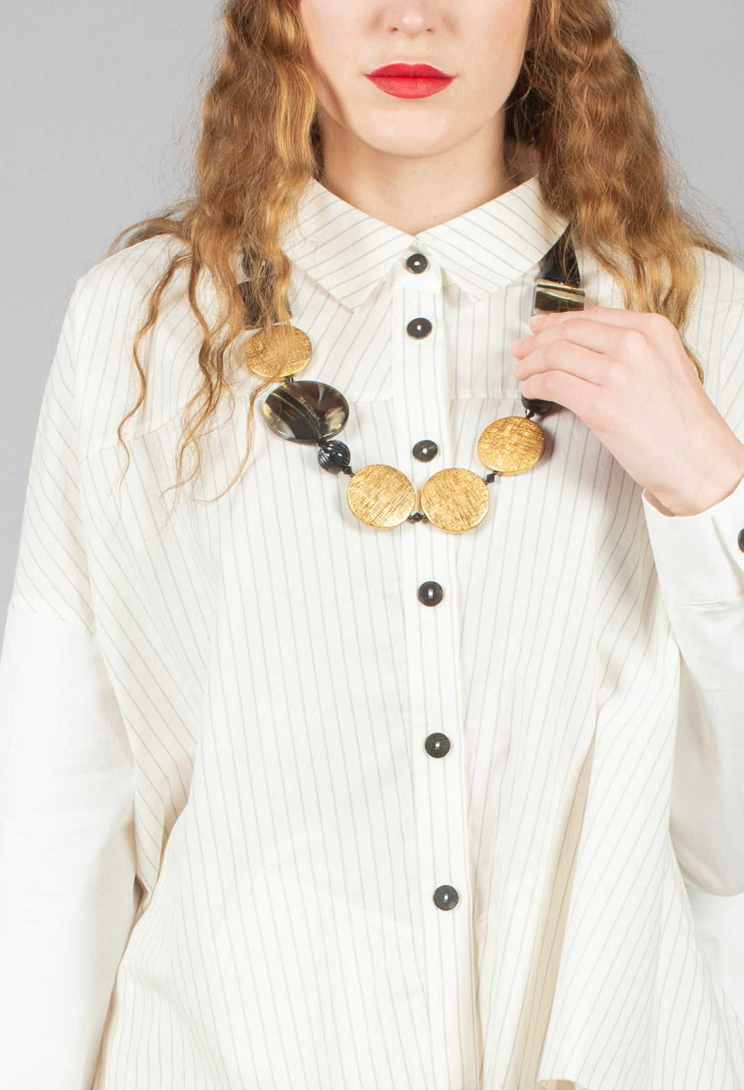 Oversized Shirt in Cream Pinstripe
