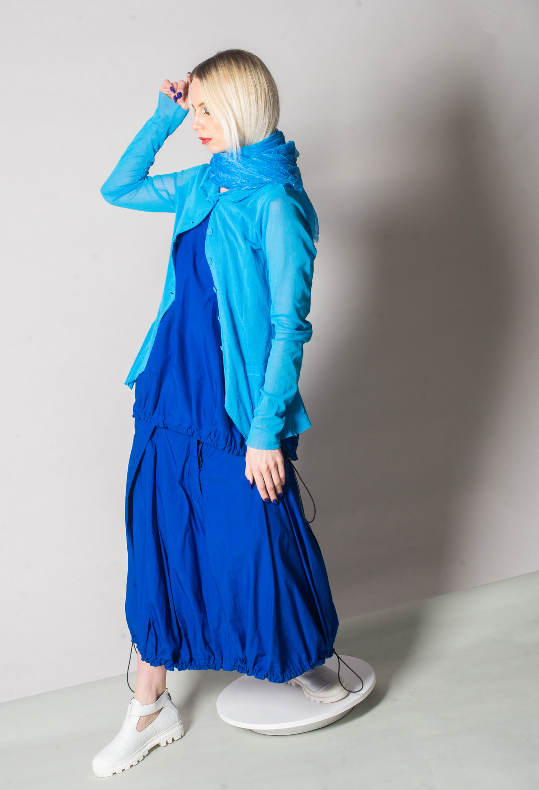 Button Through Jacket with Sheer Sleeves in Malibu