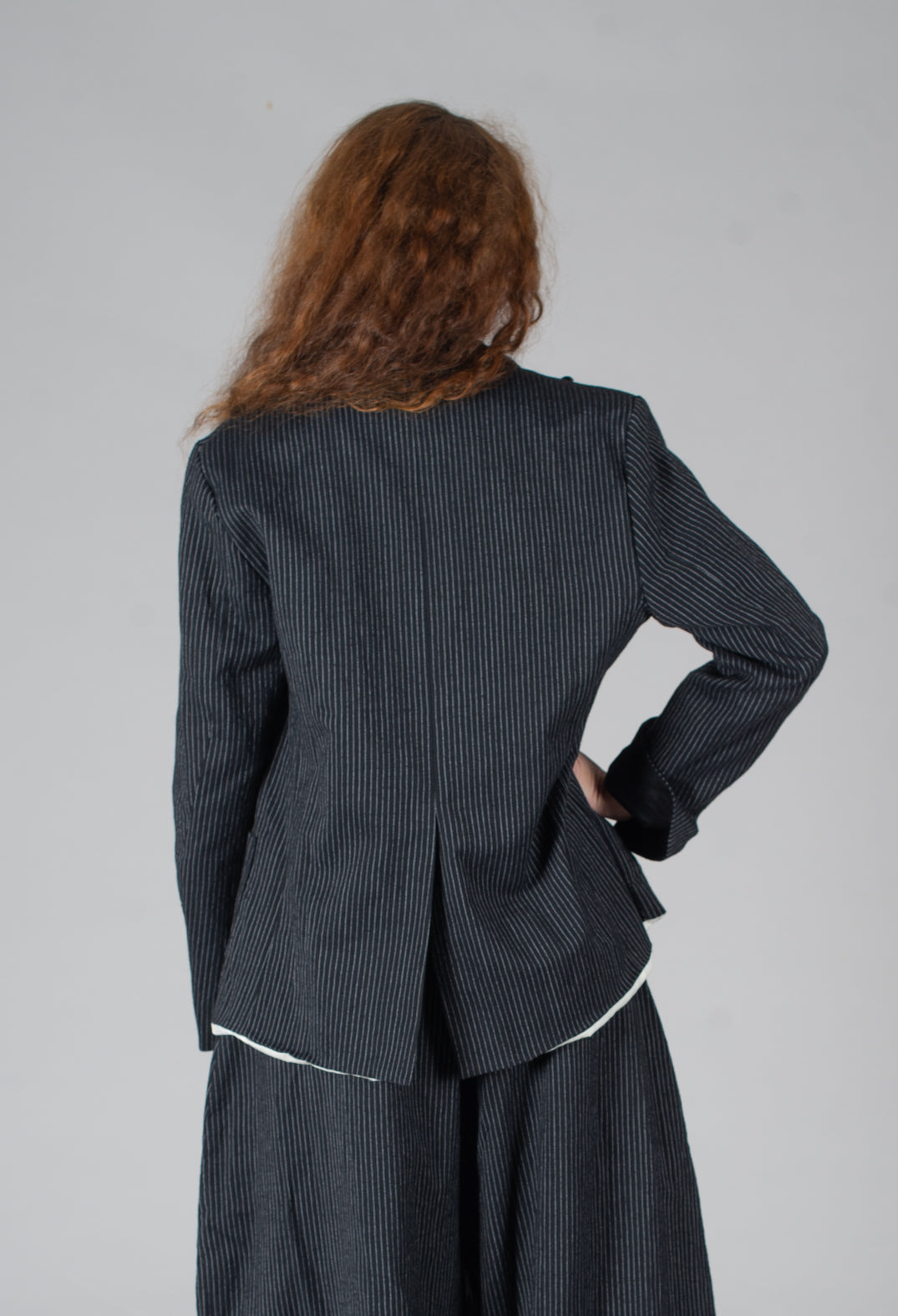 Lapel Blazer in Black Pinstripe