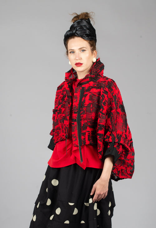 Cropped Jacket in Red Print