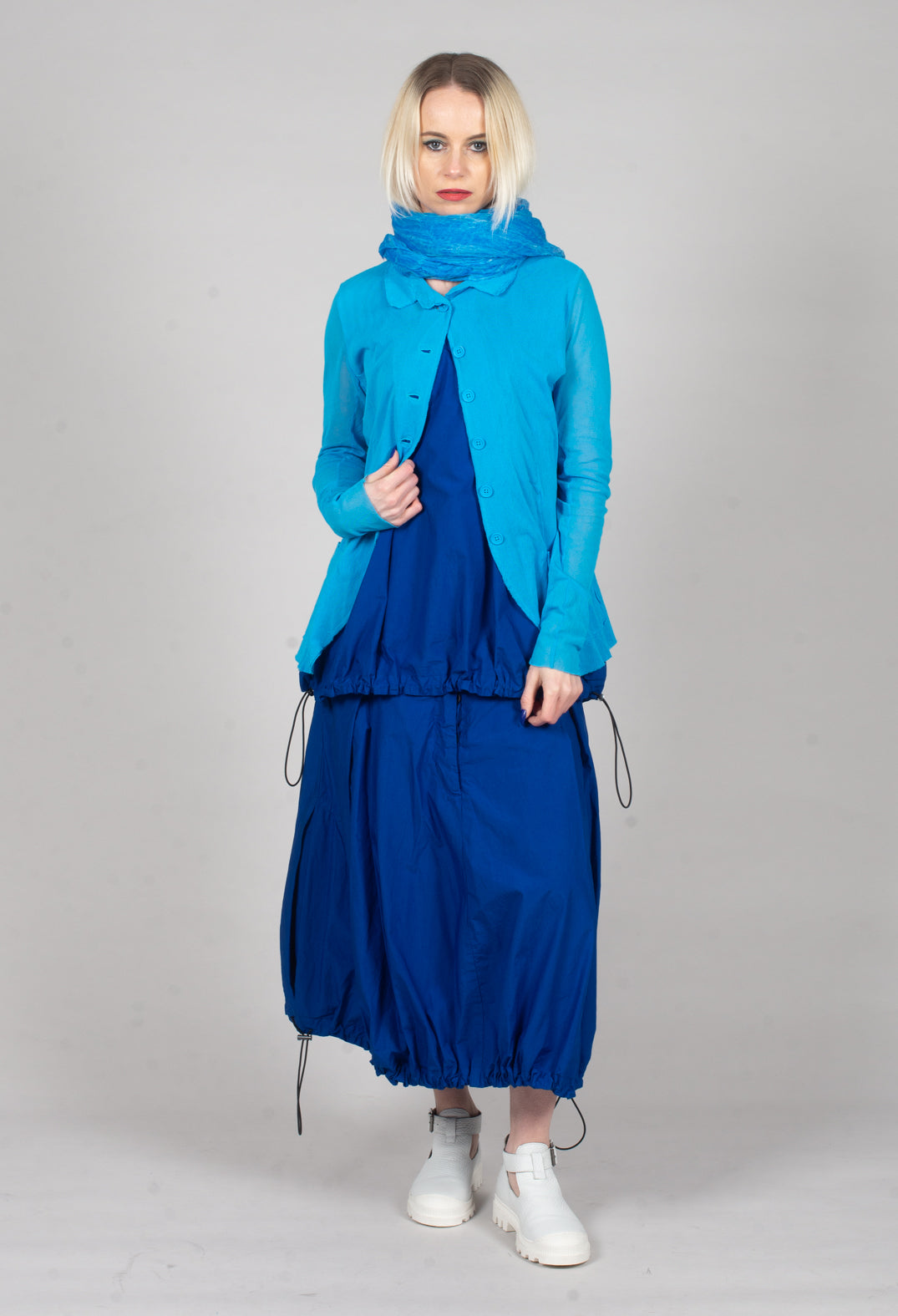 Button Through Jacket with Sheer Sleeves in Malibu