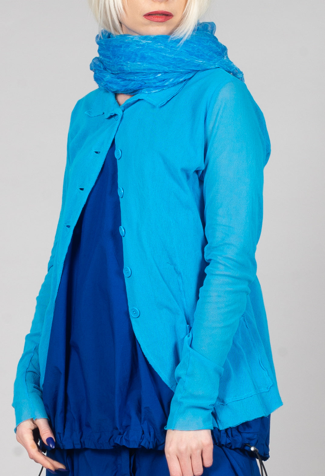 Button Through Jacket with Sheer Sleeves in Malibu