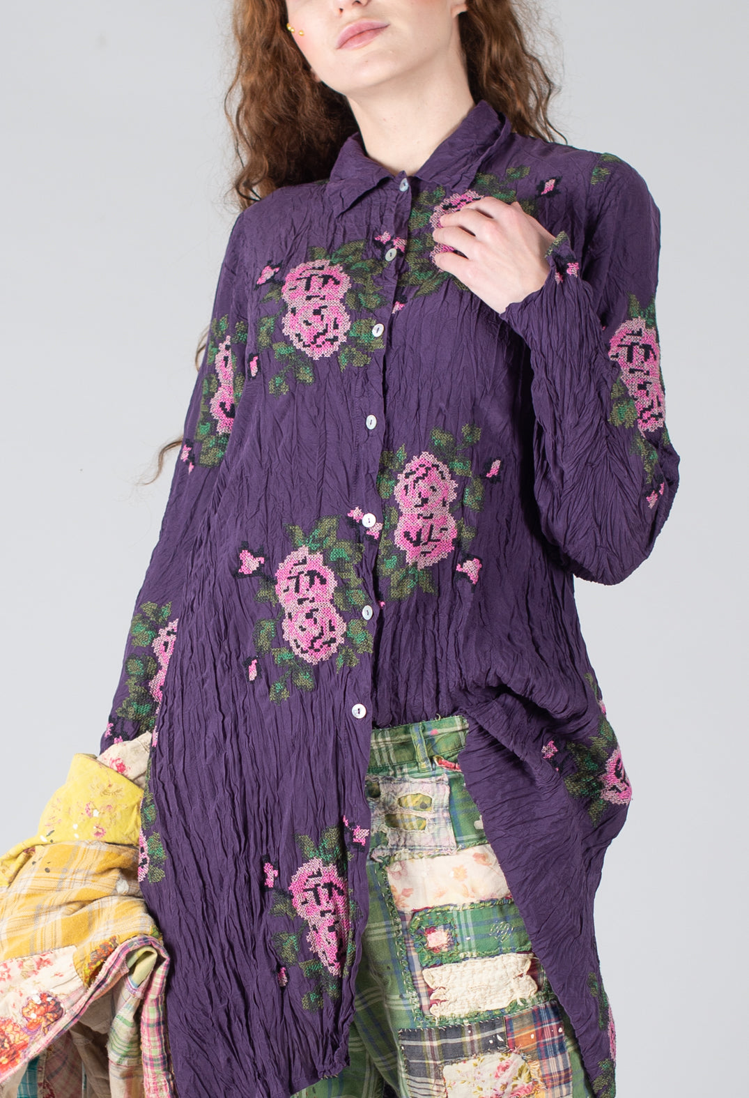 Origihell Crinkled Shirt Dress in Eisenbahn Purple
