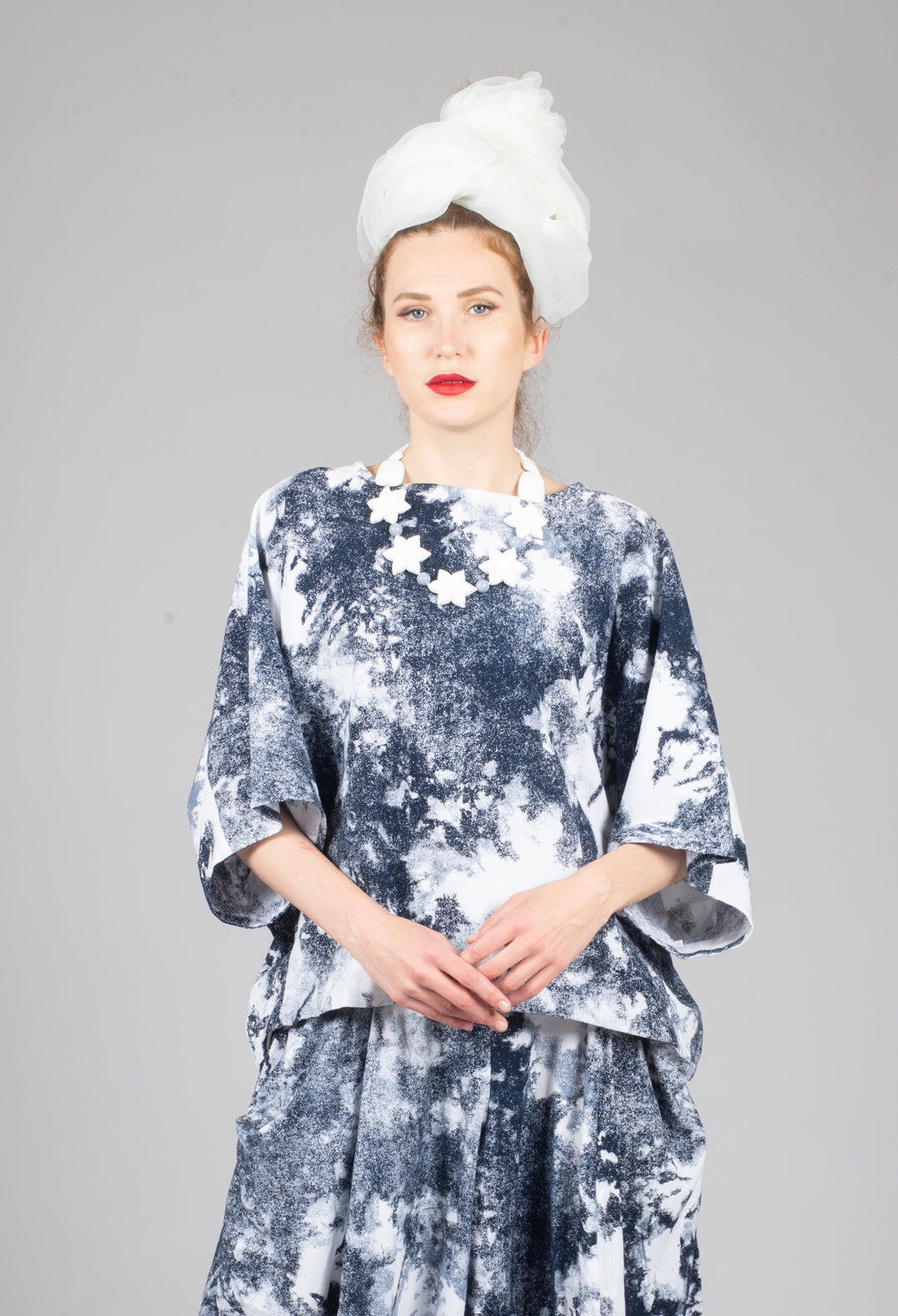 Sleeveless Top in Blue and White Print