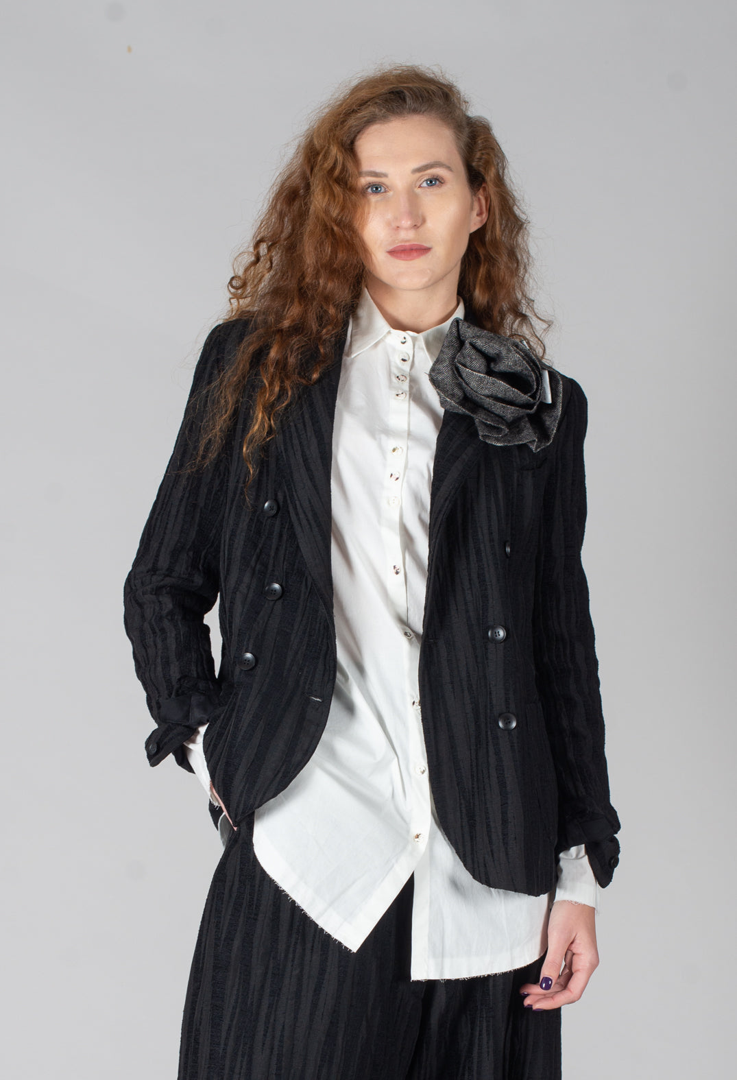 Textured Double Breasted Jacket in Black