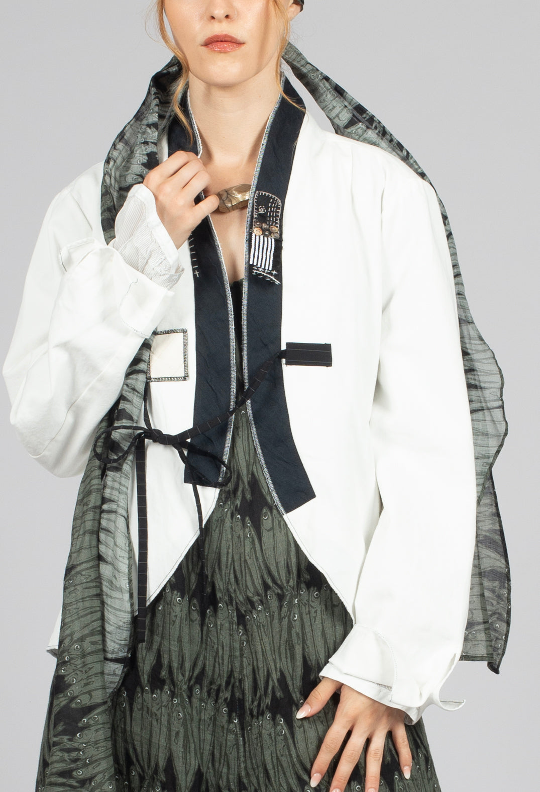 Collarless Jacket in Original White