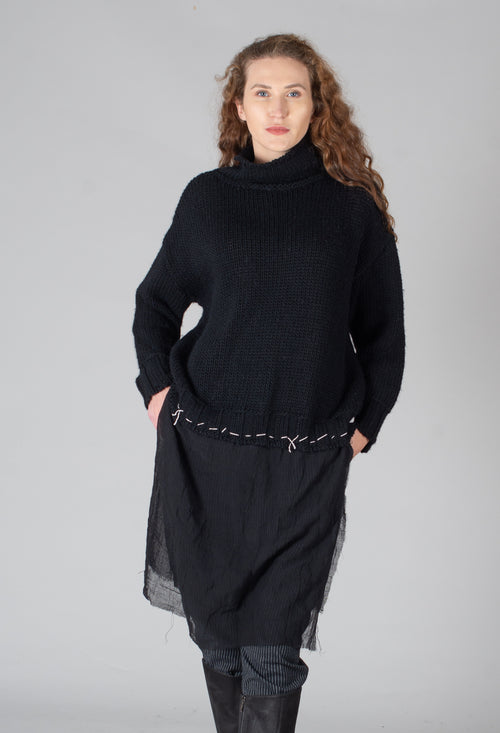 Seamed Sweater with Gauze in Black