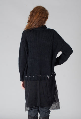 Seamed Sweater with Gauze in Black